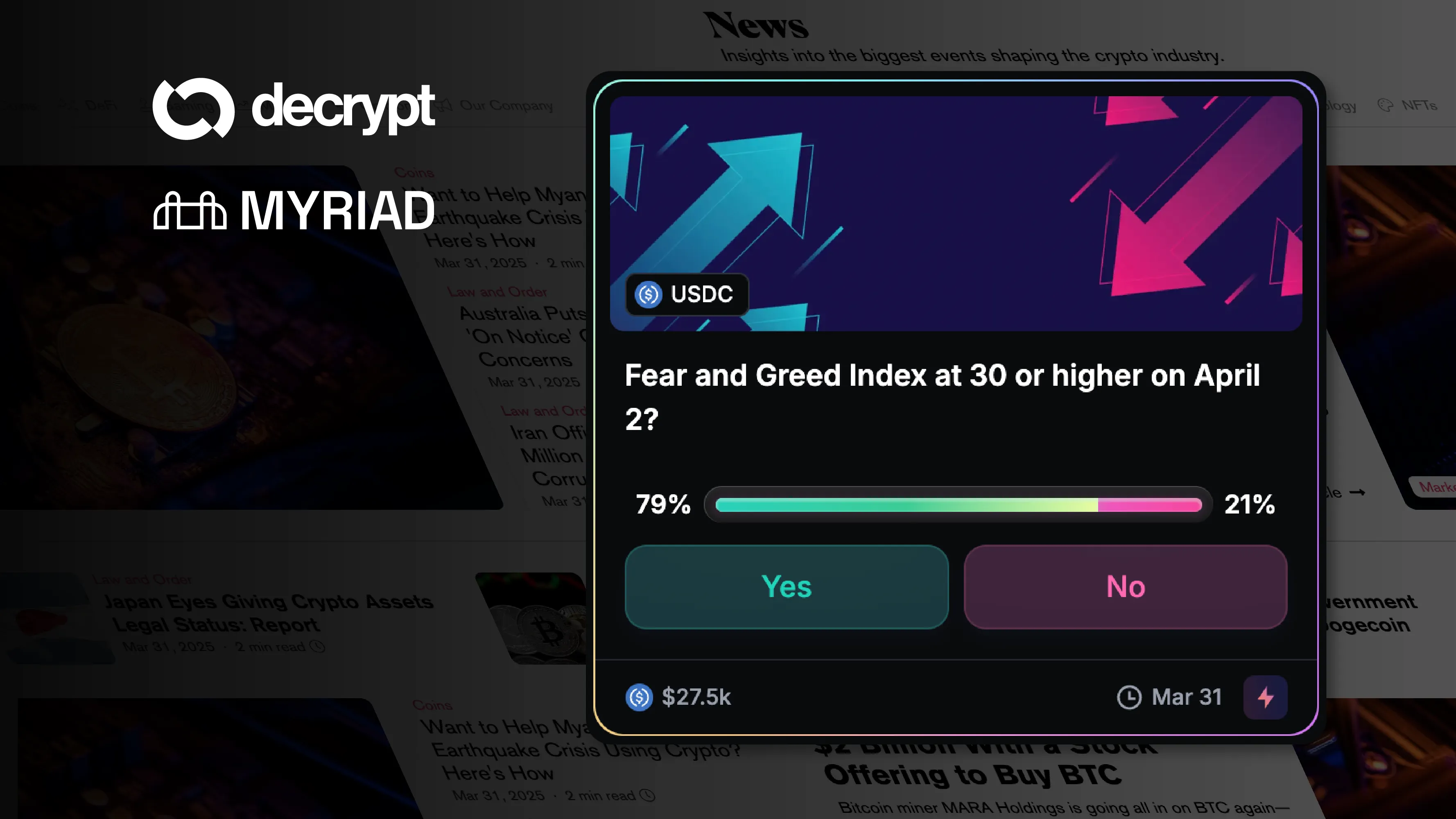 Decrypt Integrates MYRIAD Prediction Markets, Enhancing Reader Experience With Relevant Markets in Articles